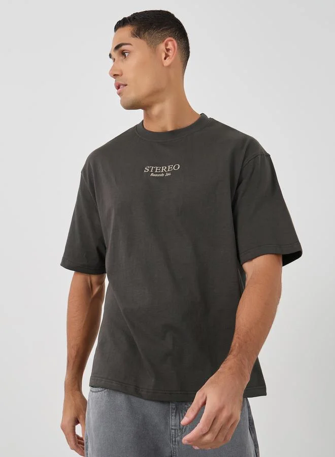 Styli Styli Slogan Embroidered Round Neck T-Shirt