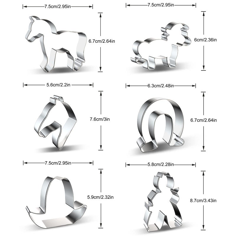 azflyife Horse Cowboy Cookie Cutters Shapes Baking Set  6 Pieces Stainless Steel Metal Mold with Horse  Pony  Horse Head  Horseshoe  Cowboy  Cowboy Hat Cookie Cutter for Biscuit Pastry Fondant Gingerbread Cake - Image 2