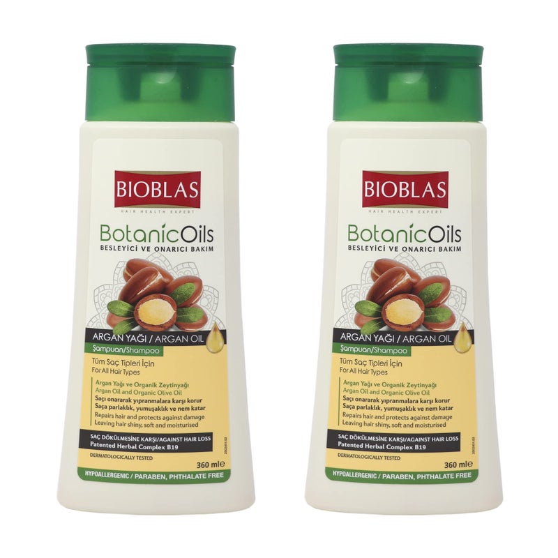 BIOBLAS شامبو زيت الأركان وزيت الزيتون العضوي من بيوبلاس للنساء والرجال - شامبو مرطب، مُصلح، مُقوي لنمو الشعر - خالي من المواد المسببة للحساسية، والبارابين، والأصباغ - لجميع أنواع الشعر - عبوتين - Image 1