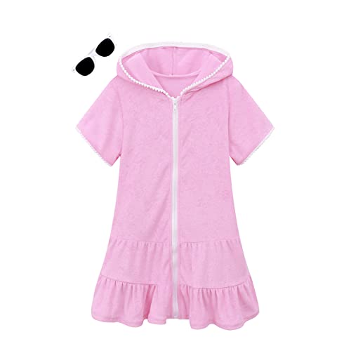 LUCKYGAL Terry Swim Cover-Up for Girls Kids Beach Swimsuit Coverup Bathing Suit Wraps, Size 10 11 Pink - Image 1