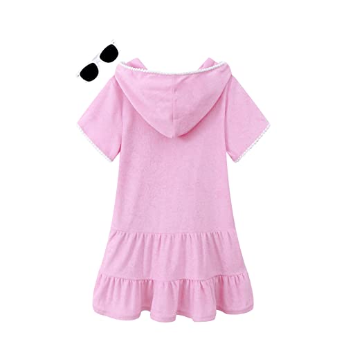 LUCKYGAL Terry Swim Cover-Up for Girls Kids Beach Swimsuit Coverup Bathing Suit Wraps, Size 10 11 Pink - Image 2