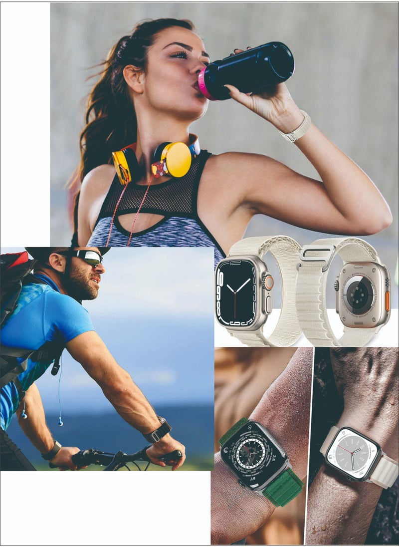 سوييت_سيڤن - مجموعة من 5 أحزمة Alpine Loop لساعة Apple Watch Ultra/SE/Series 8-1 - حزام رياضي منسوج من النايلون قابل للتعديل مع خطاف G من التيتانيوم - مقاوم للعرق والماء، أبيض/أخضر/برتقالي/أسود/أزرق - Image 1