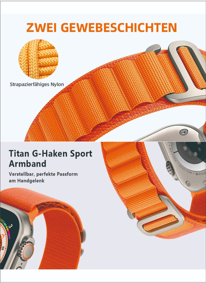 سوييت_سيڤن - مجموعة من 5 أحزمة Alpine Loop لساعة Apple Watch Ultra/SE/Series 8-1 - حزام رياضي منسوج من النايلون قابل للتعديل مع خطاف G من التيتانيوم - مقاوم للعرق والماء، أبيض/أخضر/برتقالي/أسود/أزرق - Image 1