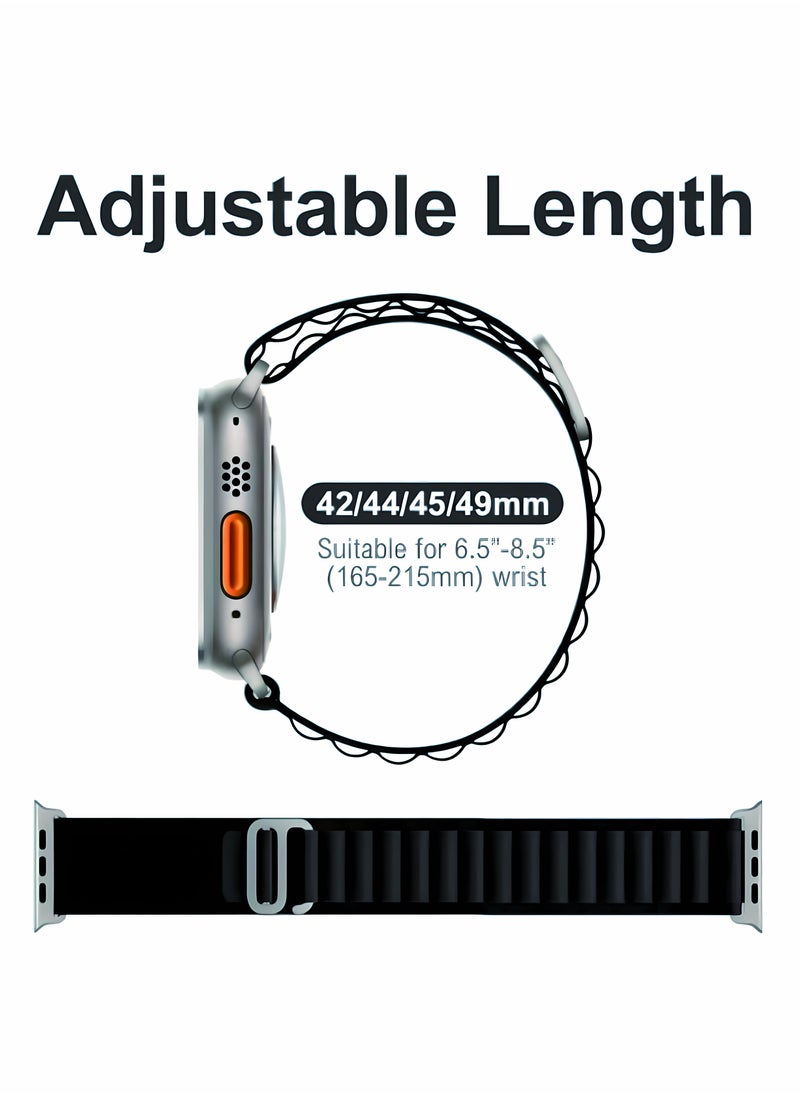 سوييت_سيڤن - مجموعة من 5 أحزمة Alpine Loop لساعة Apple Watch Ultra/SE/Series 8-1 - حزام رياضي منسوج من النايلون قابل للتعديل مع خطاف G من التيتانيوم - مقاوم للعرق والماء، أبيض/أخضر/برتقالي/أسود/أزرق - Image 1