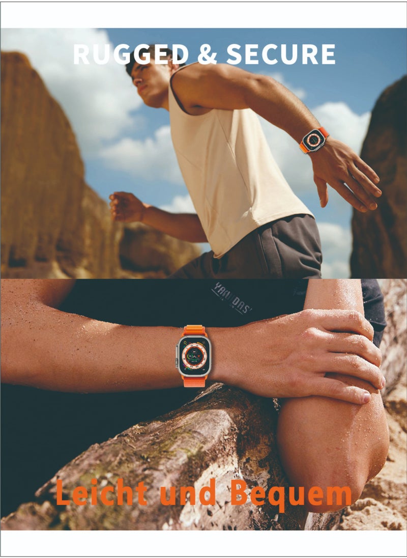 سوييت_سيڤن - مجموعة من 5 أحزمة Alpine Loop لساعة Apple Watch Ultra/SE/Series 8-1 - حزام رياضي منسوج من النايلون قابل للتعديل مع خطاف G من التيتانيوم - مقاوم للعرق والماء، أبيض/أخضر/برتقالي/أسود/أزرق - Image 1