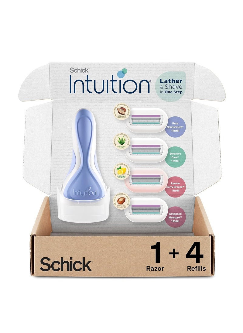 Intuition INTUITION Schick Razors for Women Variety Pack with 1 Razor Handle & 4 Intuition Razor Blades Refill | Shaving Kit Women, Girls Shaving Kit Beginners, Razor Gift Set for Women, Razor Starter Kit  - Image 1