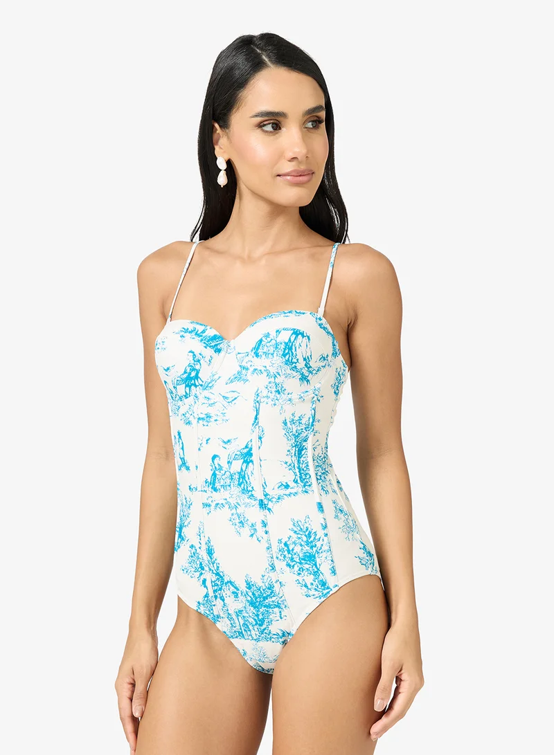 Ginger 2 PC Floral Swimsuit with Sarong Coverup