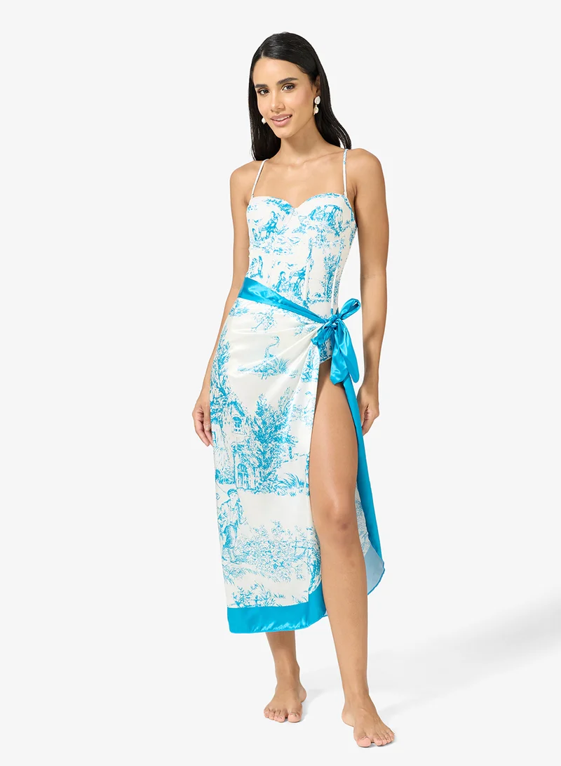 Ginger 2 PC Floral Swimsuit with Sarong Coverup