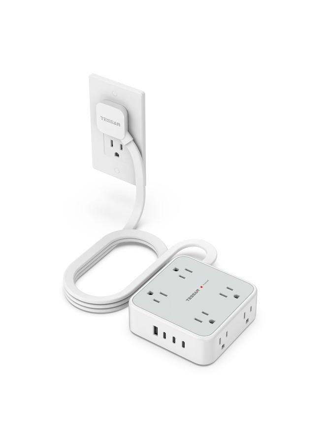 TESSAN Electric Extension Power Strip with Surge Protector, 1.5 M Flat Extension Socket with 8 AC Outlets and 4 USB (3 USB C), Multiple Connector for Office Dorm, Grey - Image 1