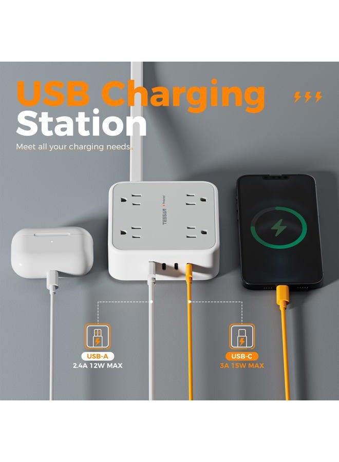 TESSAN Electric Extension Power Strip with Surge Protector, 1.5 M Flat Extension Socket with 8 AC Outlets and 4 USB (3 USB C), Multiple Connector for Office Dorm, Grey - Image 2