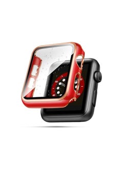 ELMO3EZZ 41mm Case Compatible with Apple Watch, with Built-in Tempered Glass Screen Protector, PC Cover for iWatch Series 9/8/7/SE 2rd SE 6 5 4/3 2 for Choice (41mm, Red + Rose Gold Edge)