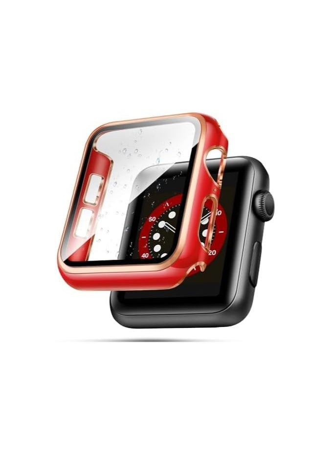 Generic - ELMO3EZZ 41mm Case Compatible with Apple Watch, with Built-in Tempered Glass Screen Protector, PC Cover for iWatch Series 9/8/7/SE 2rd SE 6 5 4/3 2 for Choice (41mm, Red + Rose Gold Edge) - Image 1