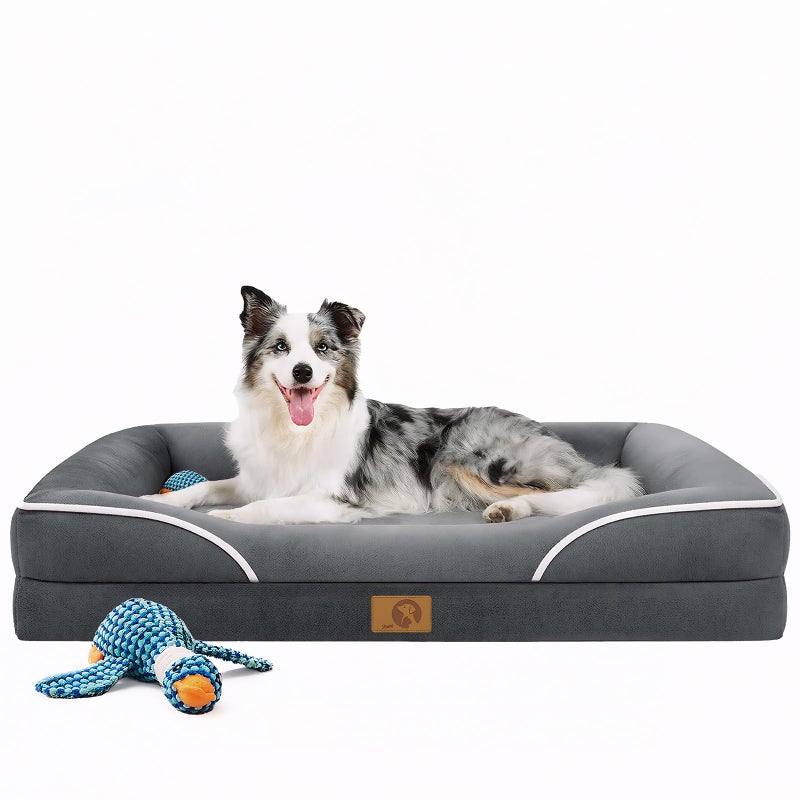 Home Mate Homemate Dog Bed Large Sized Dog: 42x30 inch Orthopedic Large Dogs Bed XL Outdoor Pet Cat Bed Sofa Supplies with Toy Dogs Crate Pad Couch with Removable Washable Cover & Non-Slip Botton Dark Grey - Image 1