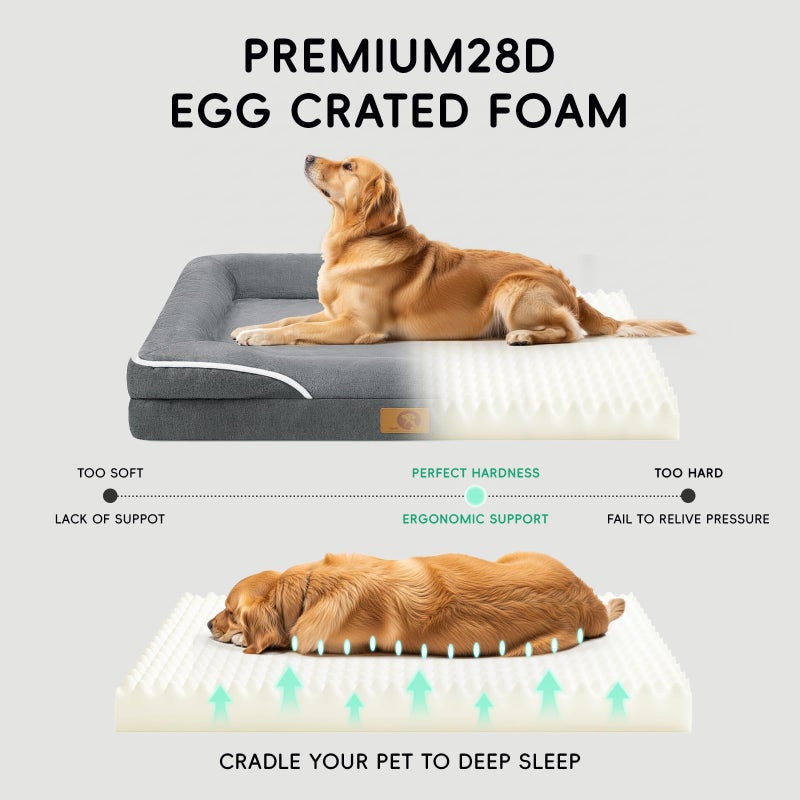 Home Mate Homemate Dog Bed Large Sized Dog: 42x30 inch Orthopedic Large Dogs Bed XL Outdoor Pet Cat Bed Sofa Supplies with Toy Dogs Crate Pad Couch with Removable Washable Cover & Non-Slip Botton Dark Grey - Image 4