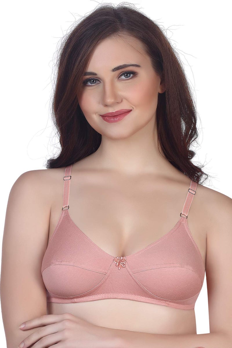 VSTAR HANA Non-Wired Non-Padded Cotton Knitted Full Coverage Bra for Women with Double Layered Seamed Cups Rose - Image 1