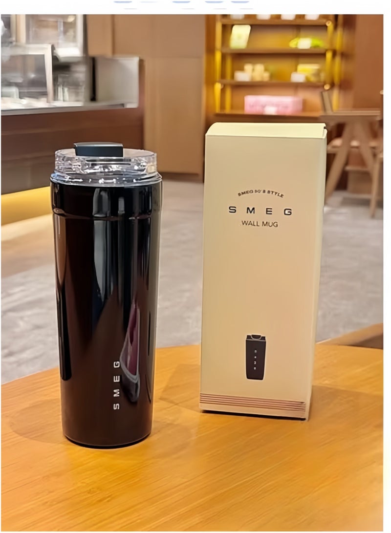 smeg كوب قهوة SMEG سعة 550 مل، كوب مشروبات معزول بغطاء مانع للتسرب، كوب شرب محمول للسفر، كوب ترمس من الفولاذ المقاوم للصدأ 316، أسود - Image 2