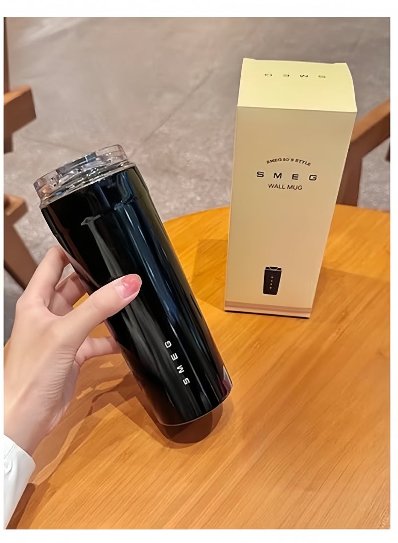 smeg كوب قهوة SMEG سعة 550 مل، كوب مشروبات معزول بغطاء مانع للتسرب، كوب شرب محمول للسفر، كوب ترمس من الفولاذ المقاوم للصدأ 316، أسود - Image 3