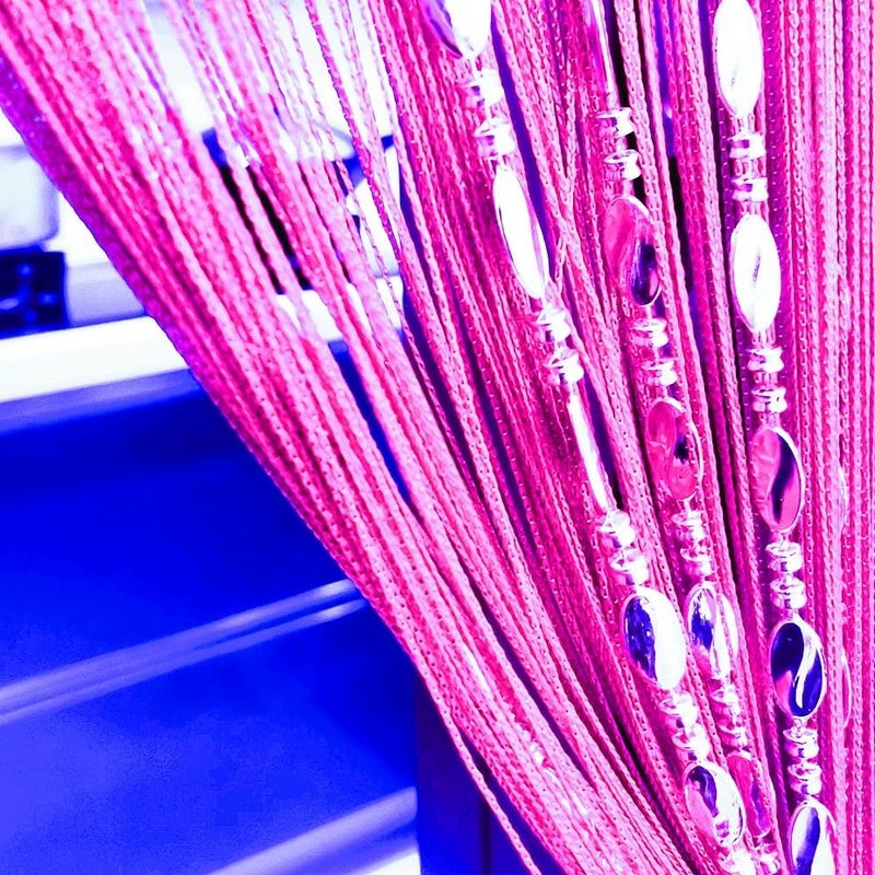 ave split 100cmX200cm Decorative Door String Curtain Beads Wall Panel Fringe Window Room Divider Blind for Wedding Coffee House Parts Door Divider Beads Tassel Screen Decoration (Rose red 25) - Image 1