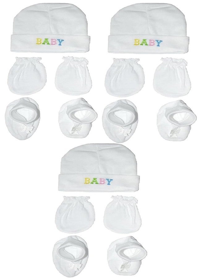 ANKIMA New Born Baby Cotton Caps Booties Mittens Combo Set (PACK 3, 0-3 Months) - Image 1