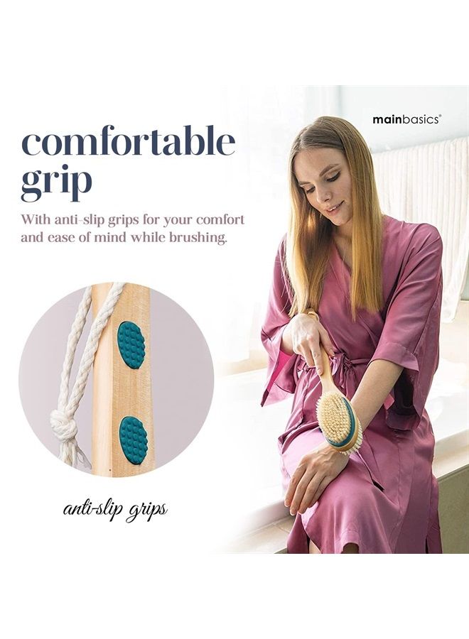 MainBasics Back Scrubber for Shower Long Handle Back Brush Dual-Sided with Exfoliating and Soft Bristles - Image 2