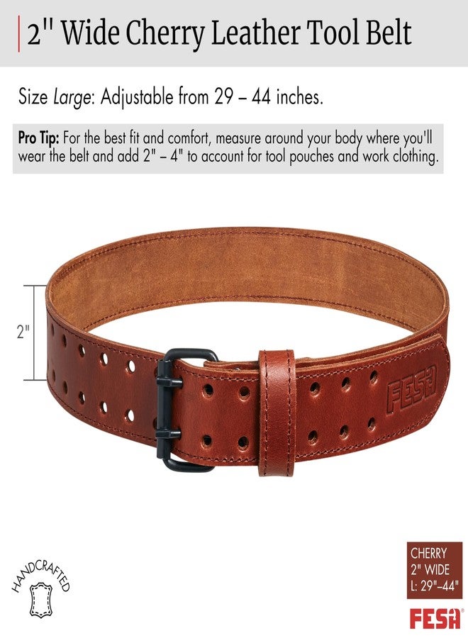 FESA Men's Leather Tool Belt - Handcrafted Full Grain Leather Tool Pouch Belt for Carpenters & Other Trade Professionals - Adjustable from 29"-44" (Cherry - 2" Wide - L) - Image 2