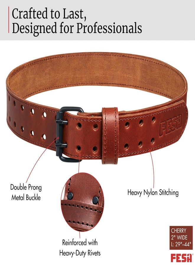 FESA Men's Leather Tool Belt - Handcrafted Full Grain Leather Tool Pouch Belt for Carpenters & Other Trade Professionals - Adjustable from 29"-44" (Cherry - 2" Wide - L) - Image 3