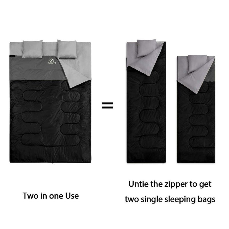 oaskys Double Sleeping Bag for Adults with 2 Pillows - Queen Size XL Waterproof Sleeping Bag for All Season Camping Hiking Backpacking 2 Person Sleeping Bags for Cold Weather & Warm - Image 3