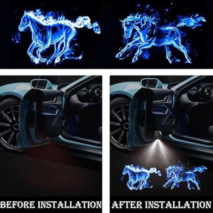KASTWAVE 2 Pcs Car Door Projector Lights Led Flame Horse Wing Logo Welcome Light Fit For All Car Models Blue - Image 5