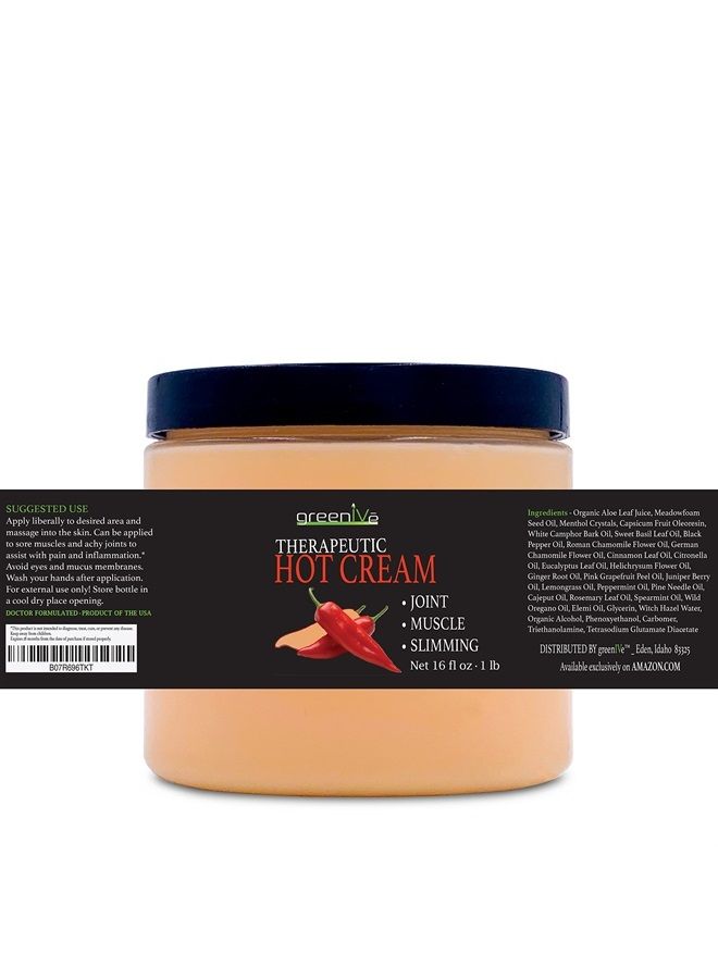 GreenIVe - Hot Cream - Soothing Massage Lotion Cream - Hot & Cold Sensation (16 Ounce Jar)