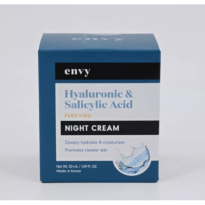 ENVY Hyaluronic & Salicylic Acid, Purifying Night Cream - Deeply Hydrates & Moisturizes - Promotes Clearer Skin - Cruelty Free Korean Skin Care For All Skin Types - 1.69 Fl. oz