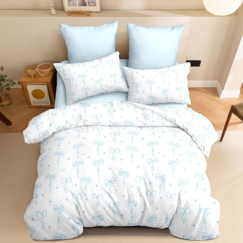 Bildenly Comforter Set Full Size White - Light Blue Bow Quilt Bedding Set 3 Pieces, Comforter Set Full, Soft & Lightweight Comforter(79â€˜â€™ x 90â€˜â€™) for Girl All Season & 2 Pillow Cases(30â€˜â€™x20â€˜â€™) - Image 4
