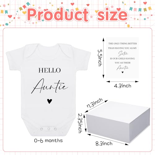 Shyyween 4 Pcs Pregnancy Announcement for Aunt, Hello Auntie Baby Bodysuit, Hello Auntie Pregnancy Reveal Card Baby Reveal Gift Box Baby Announcement Gifts Set for Aunt Women - Image 2