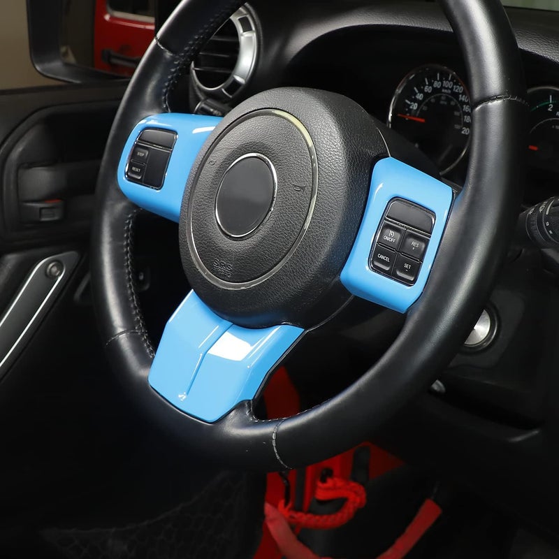 JeCar Interior Steering Wheel Decoration Trim Kits For Jeep Wrangler 2011-2017 JK & Unlimited/Patriot Compass 2011-2016 & Grand Cherokee 2011-2013, Light Blue - Image 4