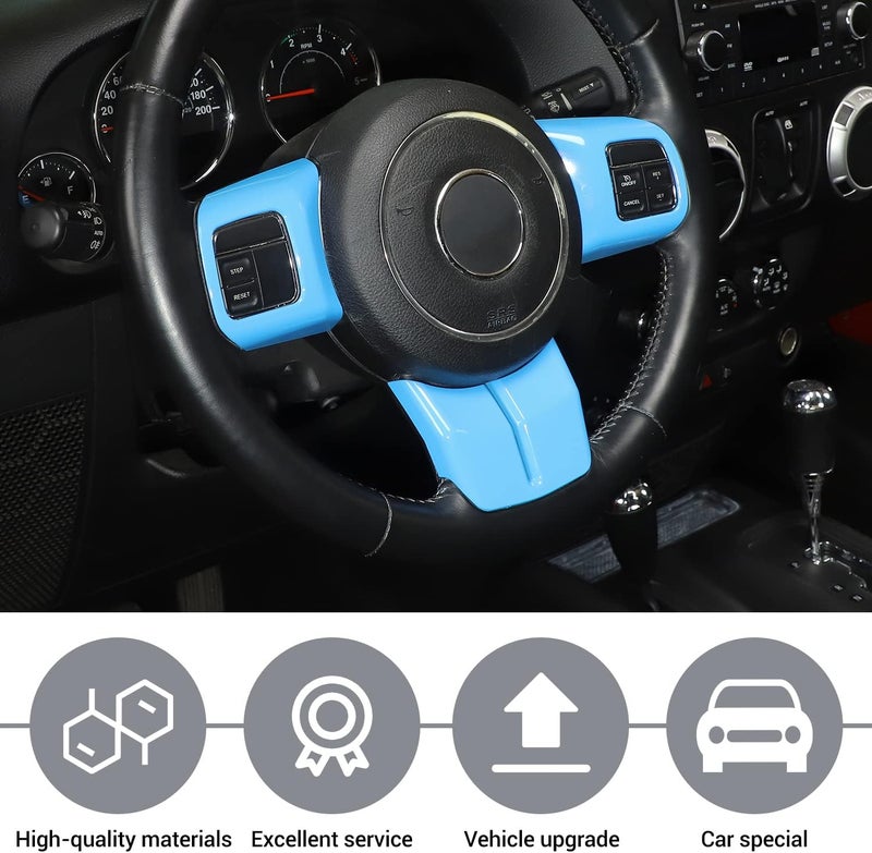 JeCar Interior Steering Wheel Decoration Trim Kits For Jeep Wrangler 2011-2017 JK & Unlimited/Patriot Compass 2011-2016 & Grand Cherokee 2011-2013, Light Blue - Image 5