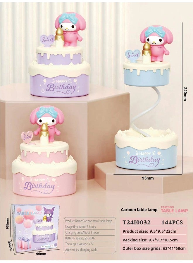 Cartoon Sanrio Small Table Lamp Student Desk Eye Protection Table Lamp Multifunctional Cute Gift Cake Modeling-Color:Melody Cake Small Table Lamp-Size:9.5-9.5-22cm  - Image 1
