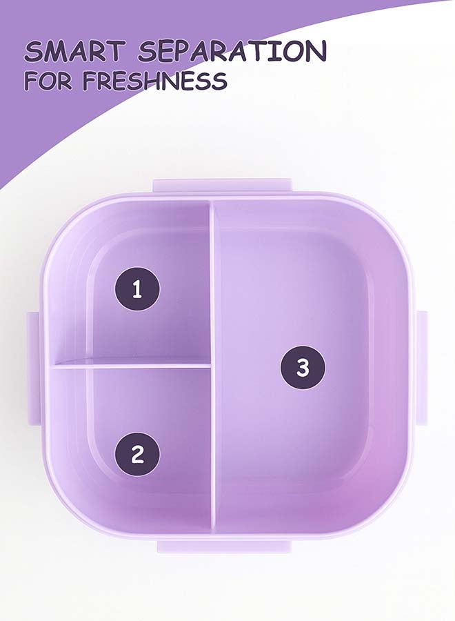 توشيونيكس مجموعة صندوق غداء بينتو بلاستيكي محمول بسعة 1300 لتر مع كوب حساء سعة 330 مل وشوكة وفتحة أدوات مائدة مدمجة على الغطاء، حاوية طعام بثلاثة أقسام - آمنة للاستخدام في الفريزر وغسالة الأطباق والميكروويف، صندوق طعام مانع للتسرب ومحكم الإغلاق مع ثلاثة أقسام، خالٍ من مادة BPA، خفيف الوزن، متين وقابل لإعادة التدوير للبالغين والأطفال - مثالي للاستخدام في المنزل والمكتب والسفر ومراكز الرعاية النهارية ومرحلة ما قبل المدرسة وصندوق غداء العودة إلى المدرسة - 17 × 17 × 6 سم - Image 5