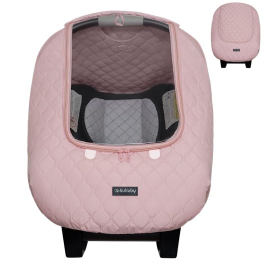 liuliuby Baby Car Seat Weather Shield Warm Quilted Winter Cover with Clear Window for Infant Carseat Keeps Babies Newborn Protected in Cold Car Seat Cover for Boys Girls Pink