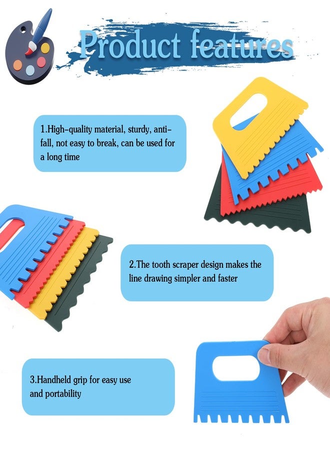 Andibro 4Pcs Texture Tools for Plaster Art Paint Scrapers Kit for Arts and Crafts DIY Graffiti Oil Painting and Drawing Play for Texture Art on Canvas Putty Scraper for Art - Image 2