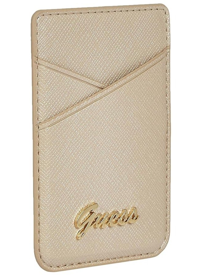 GUESS Saffiano Script Wallet Card slot with MagSafe / Phone Back Slot Wallet Card Case / Convenient to carry small things - Gold  - Image 4