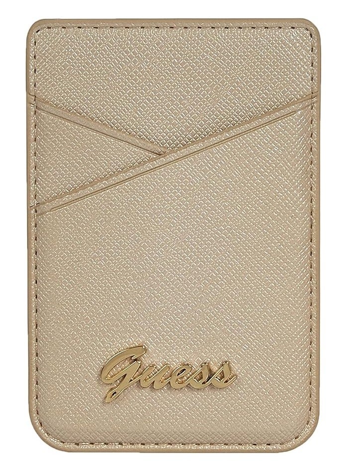 GUESS Saffiano Script Wallet Card slot with MagSafe / Phone Back Slot Wallet Card Case / Convenient to carry small things - Gold  - Image 5
