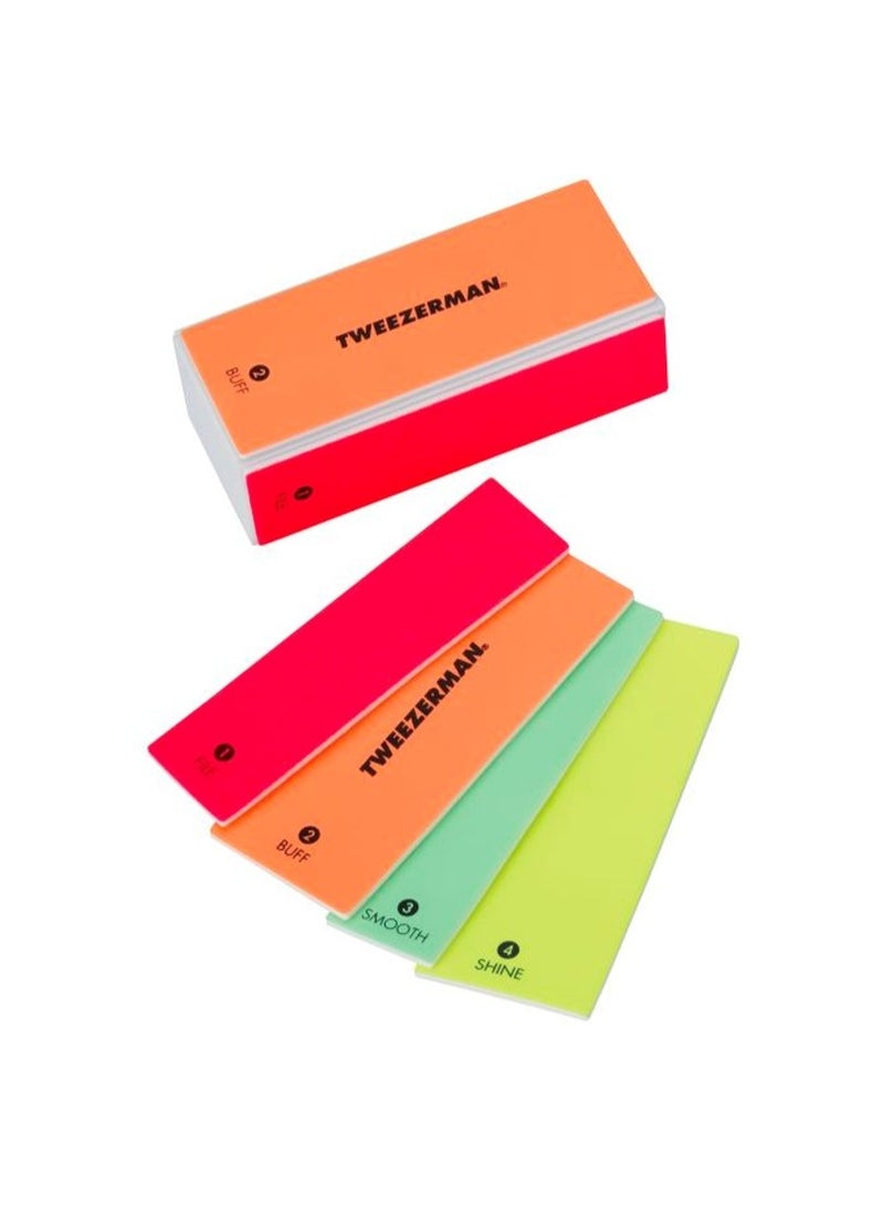Tweezerman Neon Hot 4-In File, Buff, Smooth & Shine Block 1unit - Image 1
