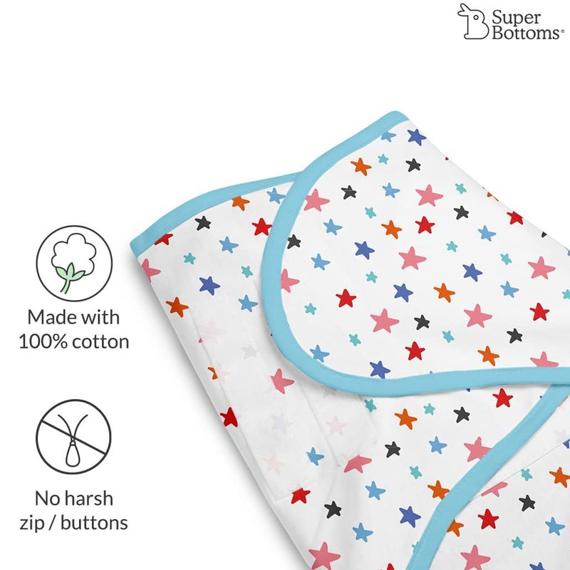 superbottoms Dry Feel Swaddle Wrap for Newborn | SuperDryFeel Layer to Keep Baby Dry | Extra Soft | 100% Cotton | Easy to Wear, Travel-Friendly Wrapper | 0-3 Months, Baby Wrappers | Starry Skies. - Image 4