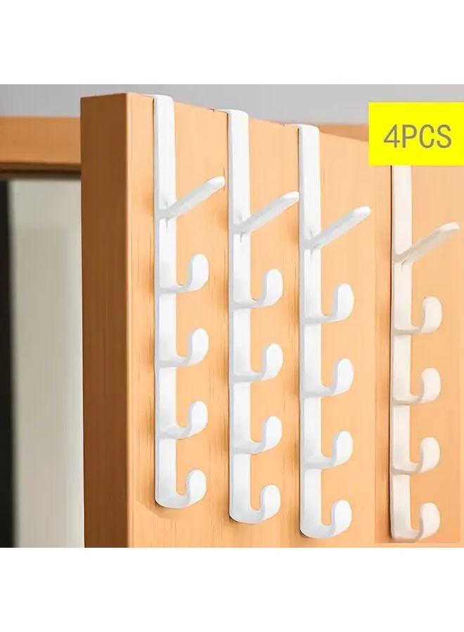 White 4pcs 5 Hook Over The Door Hanger Organizer For Bathroom Bedroom Wardrobe - Image 1