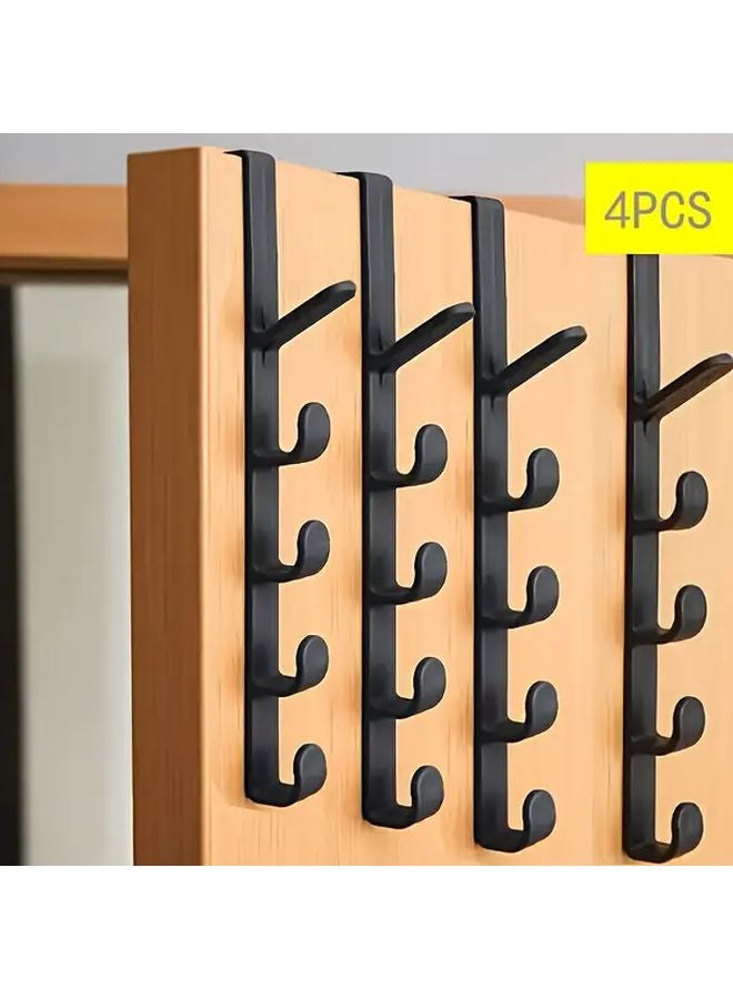 White 4pcs 5 Hook Over The Door Hanger Organizer For Bathroom Bedroom Wardrobe - Image 2