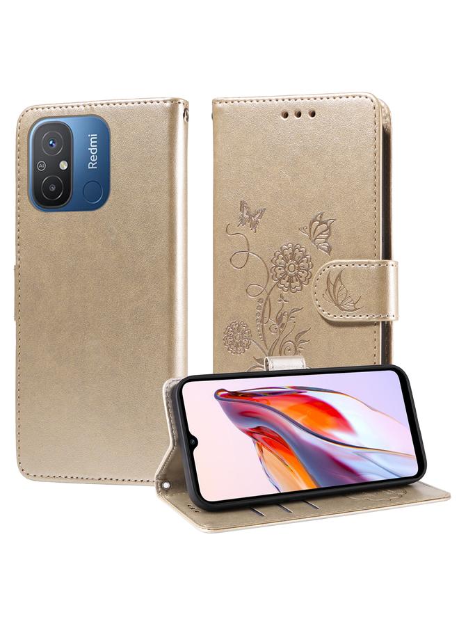 Case For Xiaomi Poco C55 / Redmi 11A 4G Embossed Butterfly Flowers Leather Phone Case