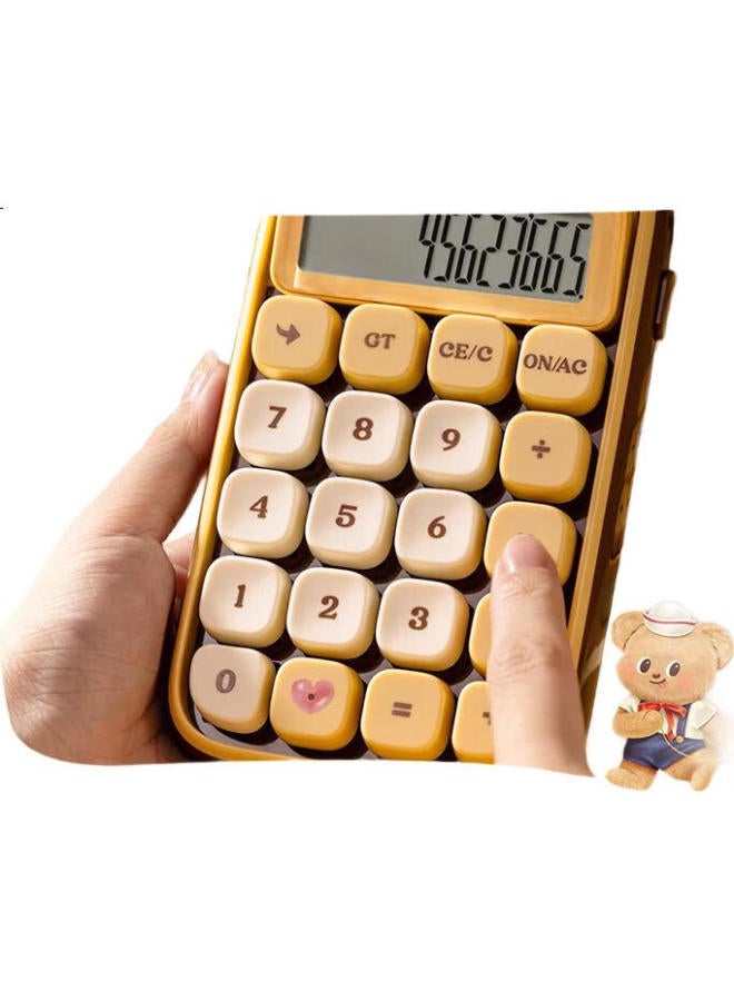 Deli Butter Bear Mechanical Key Calculator, Desktop/Handheld Stylish Dotted Button Calculator, Office Supplies, Ns043-B Brown - Image 3