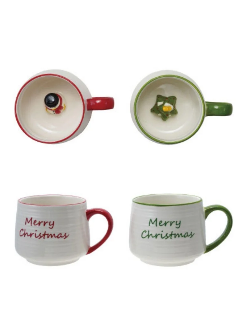 The Saffron Souk 14 oz. Holiday Tree Surprise Stoneware Mug – Green Rim