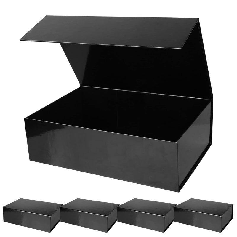 Aimyoo 5 Pack Black Magnetic Gift Boxes with Lids 138x9x43 in Large Bridesmaid Groomsman Proposal Box Rectangle Collapsible Box for Present Graduation Birthday Wedding Storage