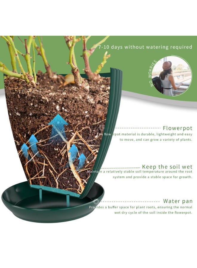 Arabest 6 Pack Plastic Flower Pot,Plant Planters With Drainage Holes And Trays For Indoor Plants,Outdoor Planter Pot,6 Different Sizes,Resin Decorative Garden Pots Planters,Dark Green - Image 3