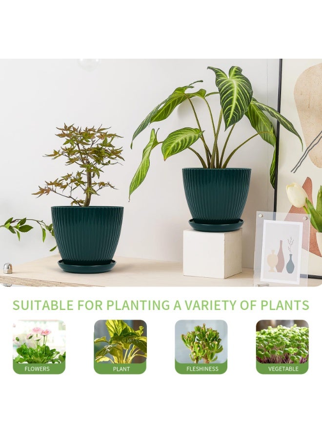 Arabest 6 Pack Plastic Flower Pot,Plant Planters With Drainage Holes And Trays For Indoor Plants,Outdoor Planter Pot,6 Different Sizes,Resin Decorative Garden Pots Planters,Dark Green - Image 5